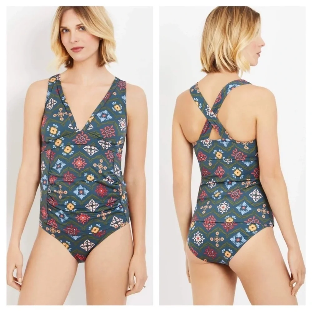 NWT A Pea In The Pod Mosaic Tile Print Maternity Tankini Swimsuit